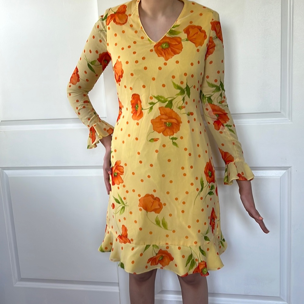 Vtg 60s 70s yellow POPPY orange dress by Ruth Chagnon size S M